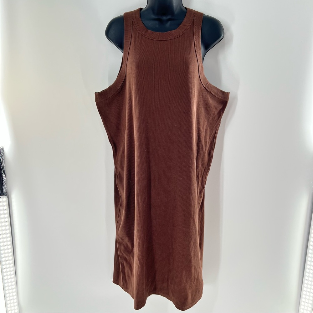 Old Navy Women’s Brown Ribbed Knit XXL Tall Summer Cotton Tank Dress-NWT